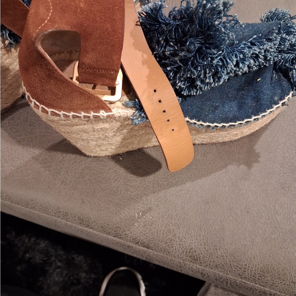 Denim Fringe Espadrille Sandals - Blue - Picture 6 of 8